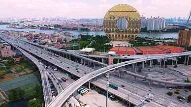 定点航拍广州城市立体交通车流高架桥视频的预览图